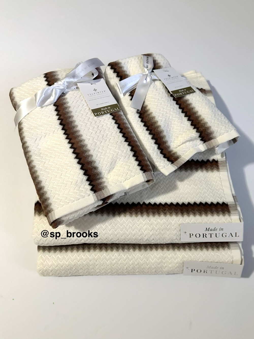 🎁6PC FELPINTER Bath Towel Set - Portugal Cotton Cream Zigzag Textured Towels